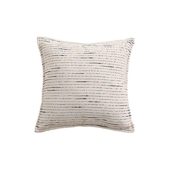 Rectangular quilted decorative cushion with fine line embroidery and natural linen texture