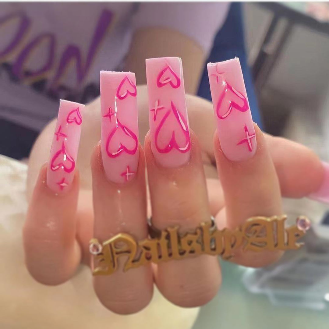 Artistic acrylic nails with heart design Stornfield