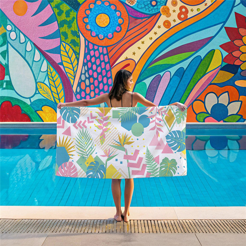 Large Microfiber Quick-Dry Tropical Leaf Print Beach Towel