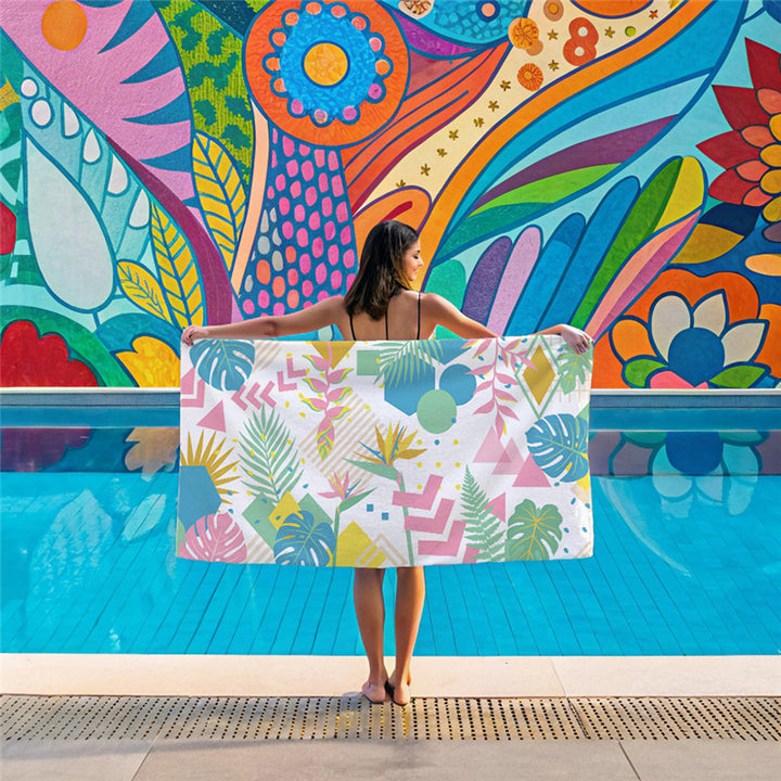Large Microfiber Quick-Dry Tropical Leaf Print Beach Towel