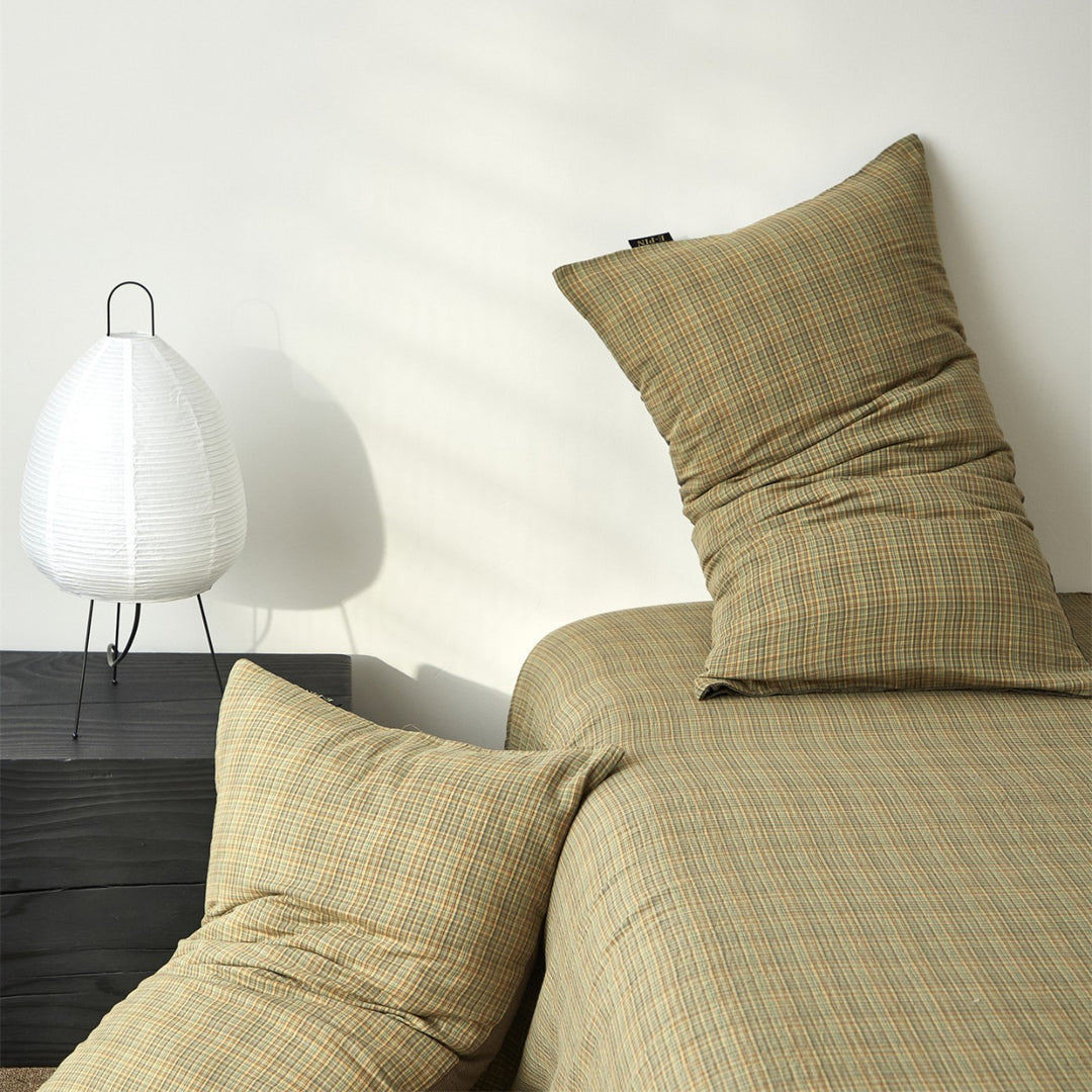 Plaid Brushed Cotton Sheet Set with Deep-Pocket Fitted Sheet & Envelope Pillowcases