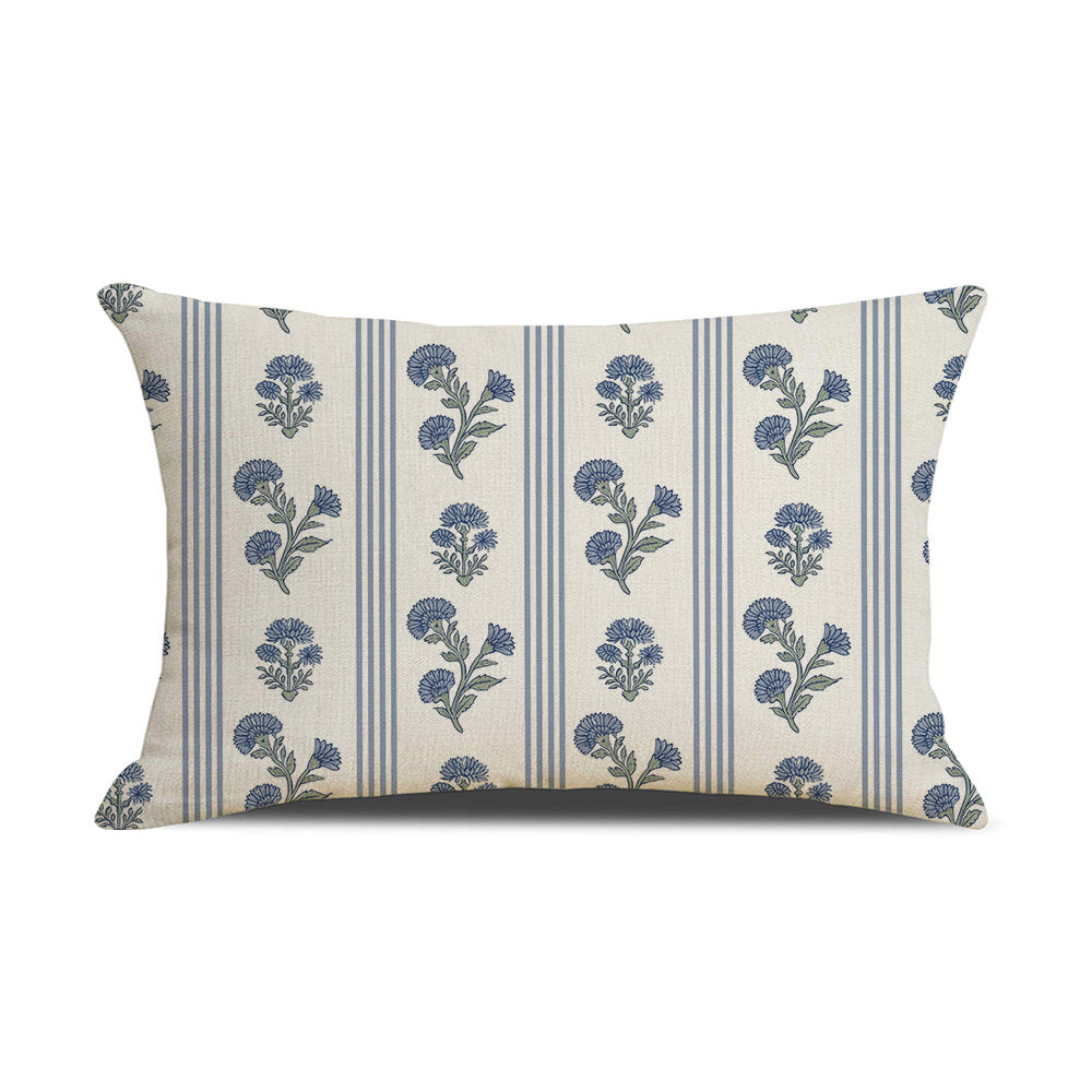 Rectangular Linen-Blend Floral Throw Pillow Cover