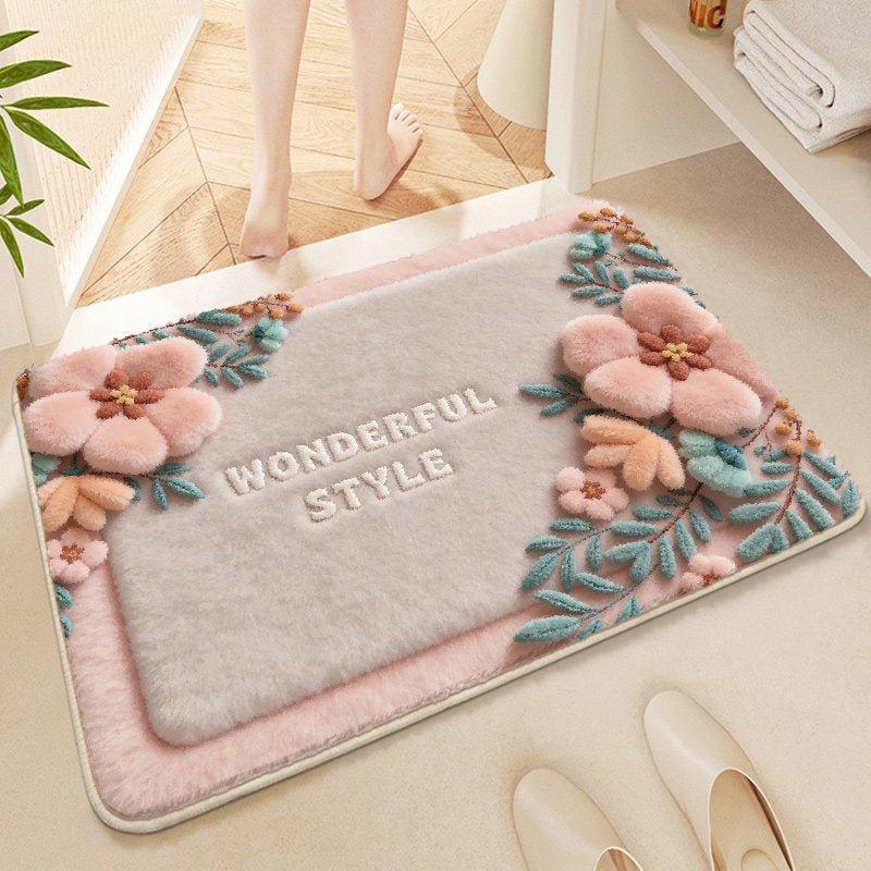 Floral Embroidered Bath Mat