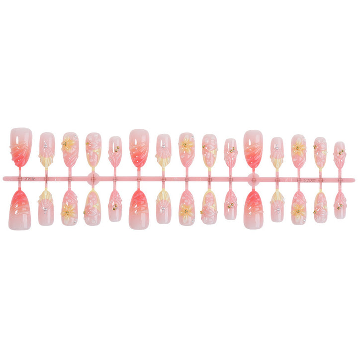 Artistic Floral Design Press-On Nails Set with Unique Embellishments Stornfield