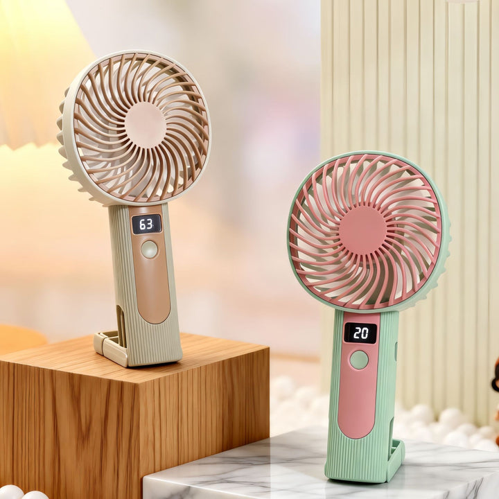 Women's Portable Handheld Fan with Digital Temperature Display and USB Charging Function Stornfield