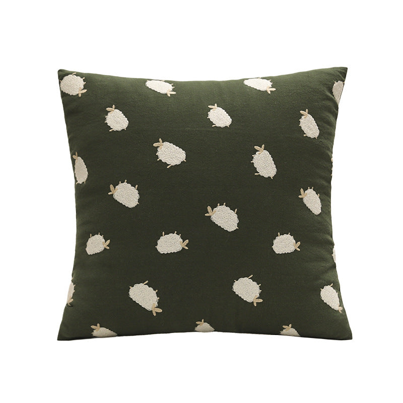 Square cushion cover with embroidered sheep motifs made of cotton blend Stornfield