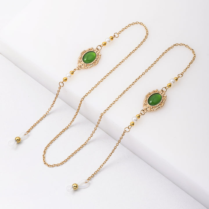 Elegant Pearl and Green Stone Drop Earrings Stornfield