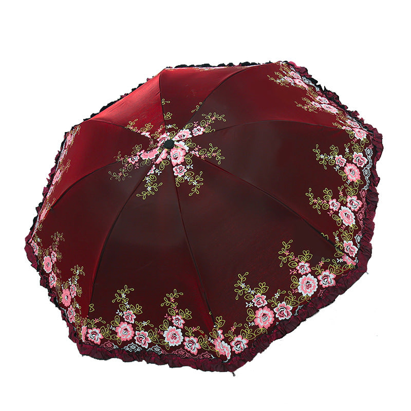 Women's Umbrella with Cheerful Floral Print and Wavy Edge Stornfield
