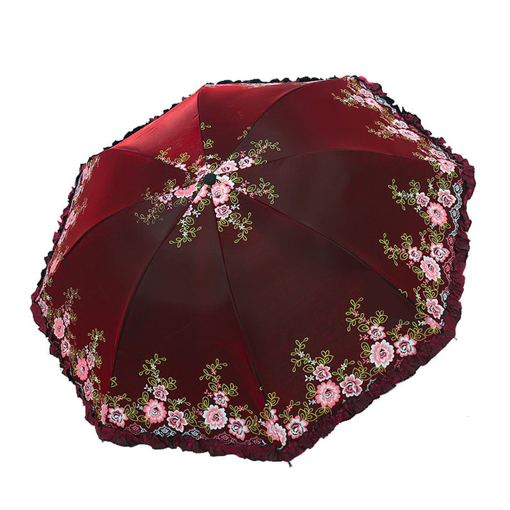 Women's Umbrella with Cheerful Floral Print and Wavy Edge Stornfield