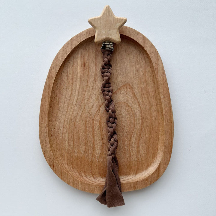 Braided Cotton Pacifier Leash with Wooden Star Safety Clamp