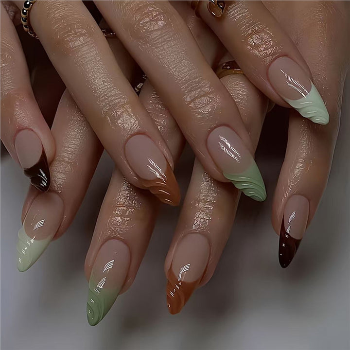 Artistic French Tip Press-On Nails with Curved Design Stornfield