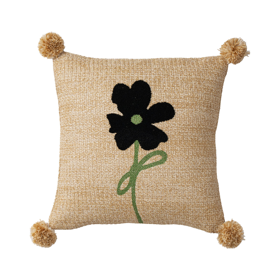 Decorative linen cushion with hand-stitched jute application