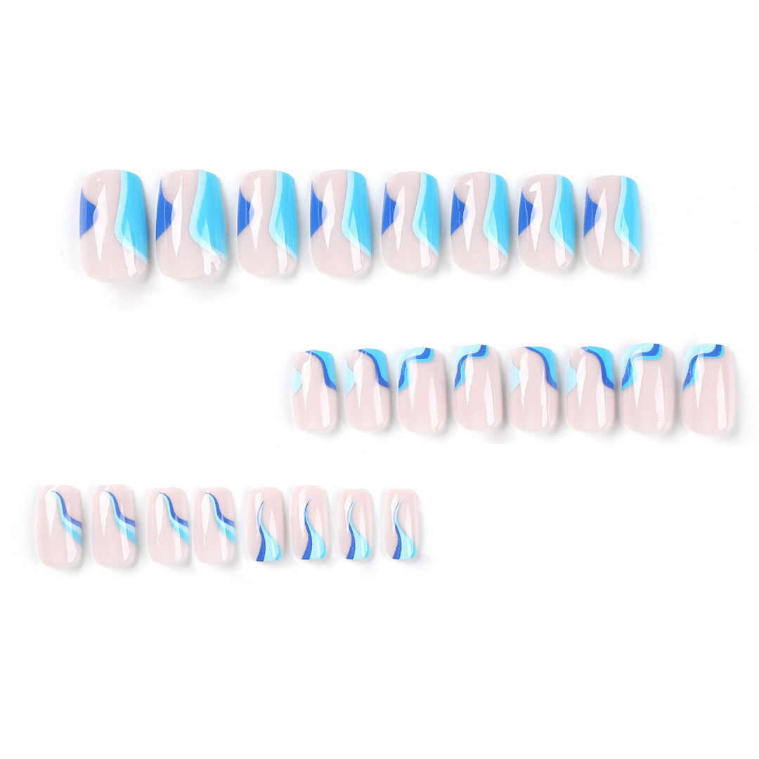 Artful nail extensions with maritime wave pattern Stornfield