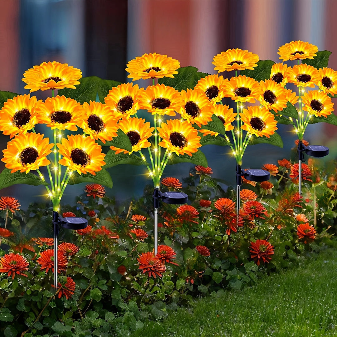 Solar-Powered Decorative Sunflower Garden Stake With Multi-Bloom LED Waterproof Panel Stornfield