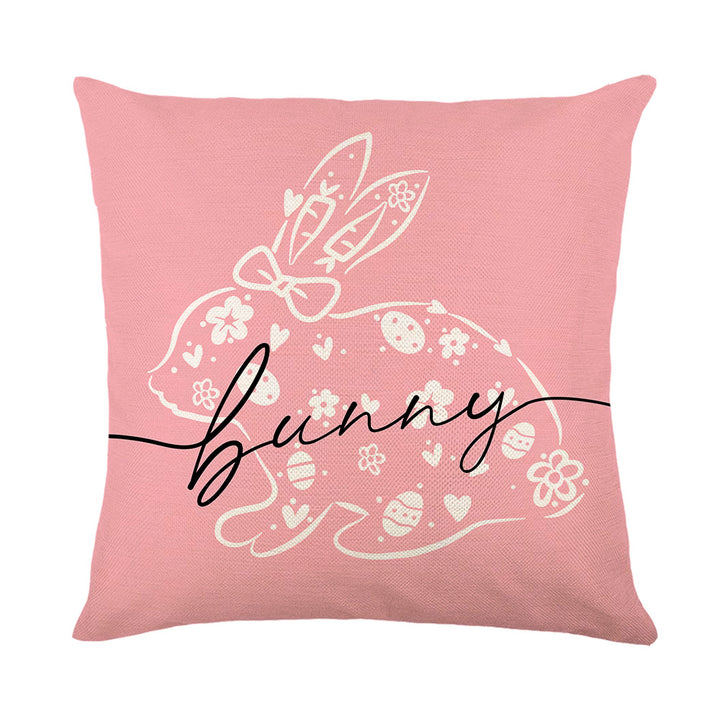 Spring Easter Cotton-Linen Square Decorative Throw Pillow Cover with 'Happy Easter' Script Print