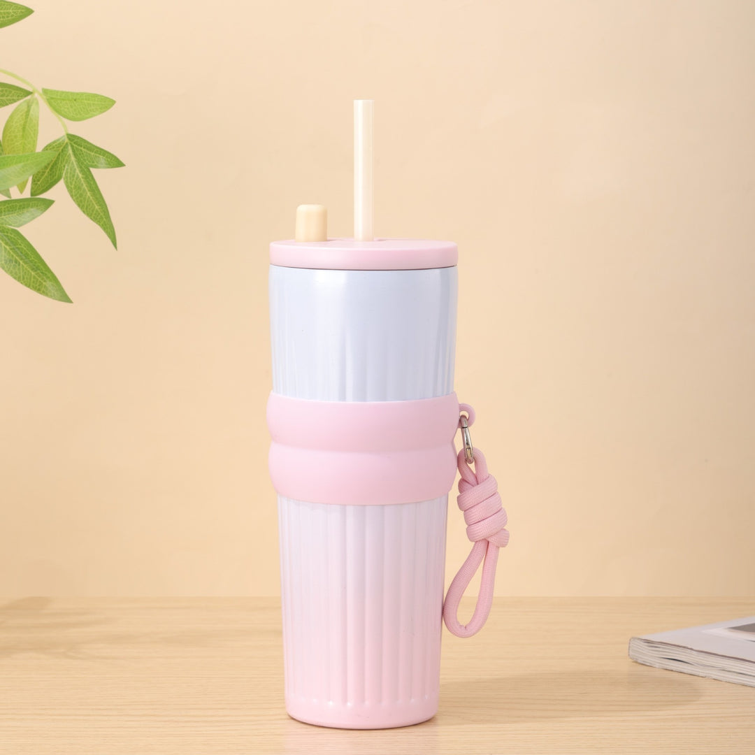 Ladies multifunctional insulated drinking bottle with integrated straw and practical carrying handle Stornfield