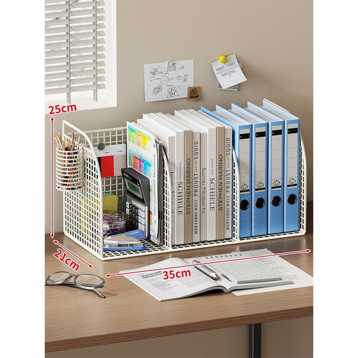 Long Multi-Slot Desktop File and Binder Organizer with Pen and Accessory Holder