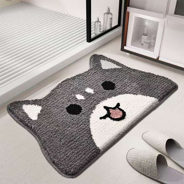 Plush Non-Slip Cat Face Shaggy Bath Mat