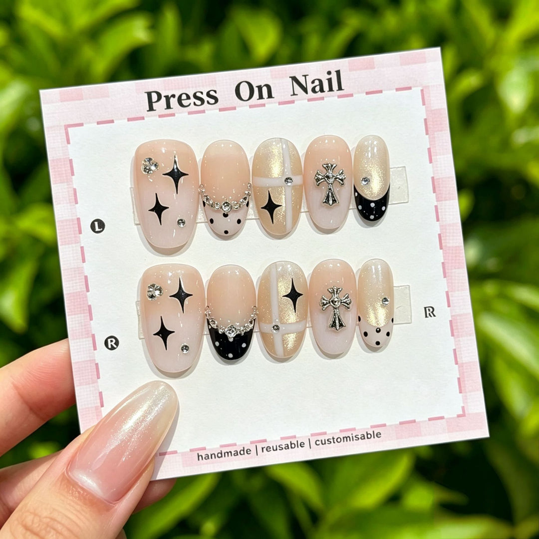 Decorative Press-On Nail Art Set with Trendy Cross Designs
