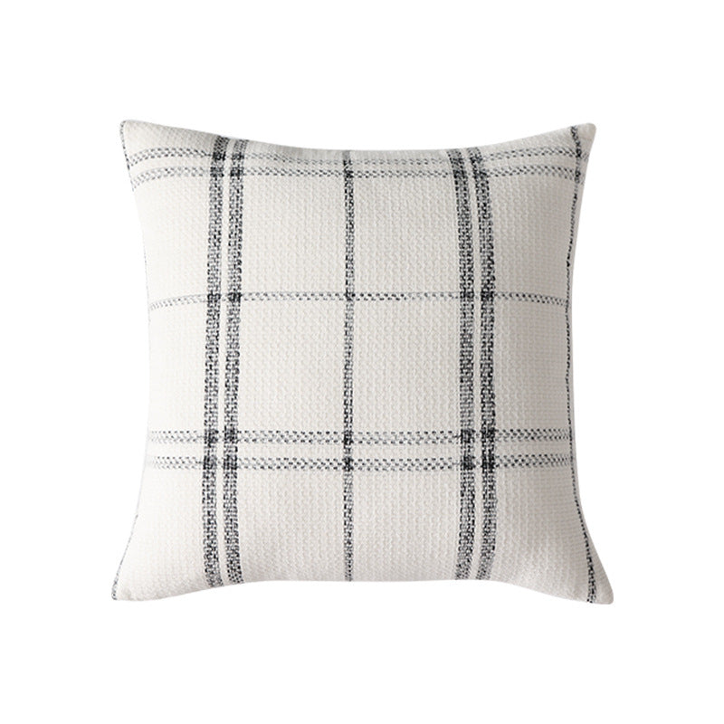 Rectangular woven cushion cover with checkered texture pattern and concealed zipper Stornfield