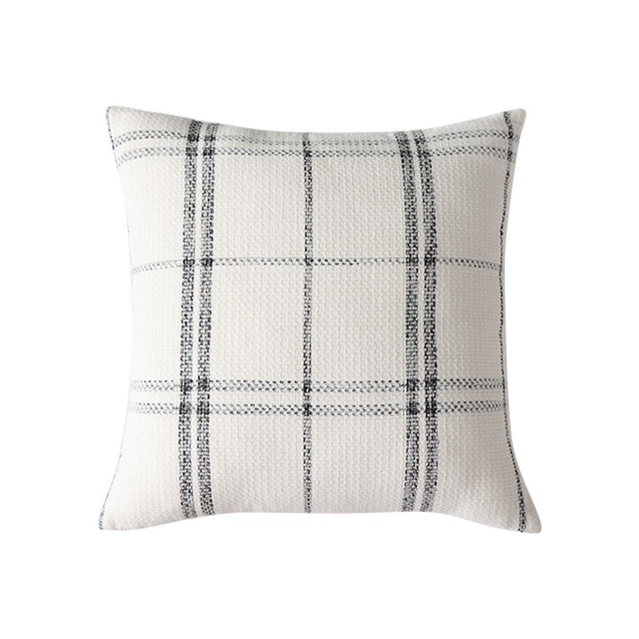 Rectangular woven cushion cover with checkered texture pattern and concealed zipper Stornfield