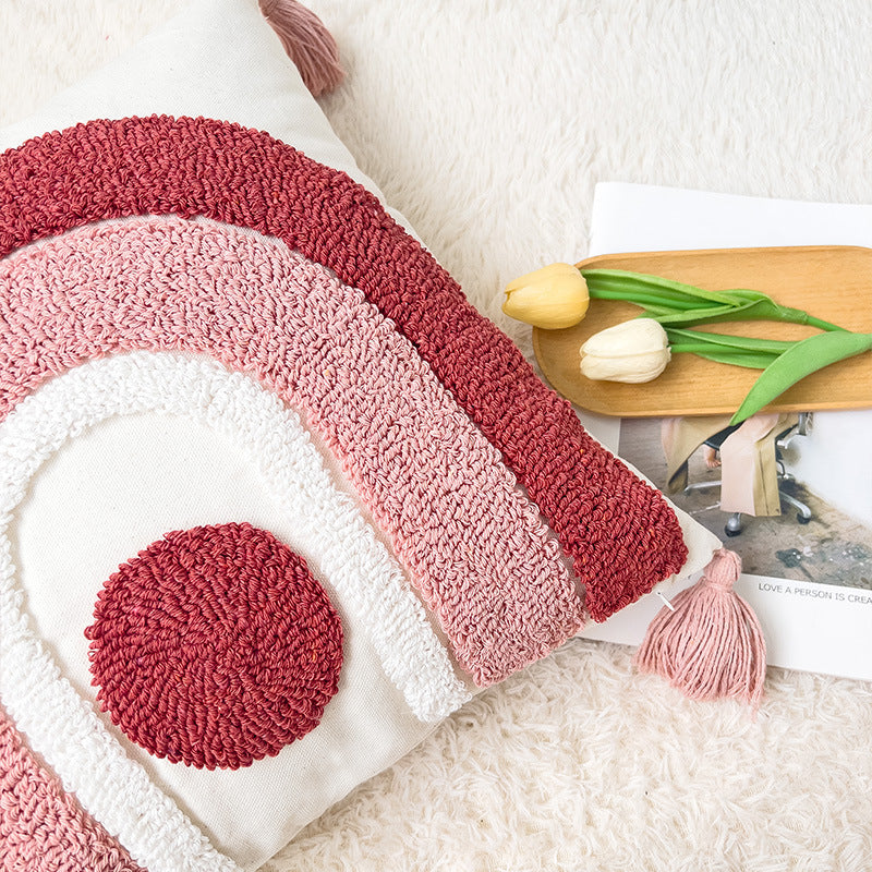 Decorative cushion with colorful rainbow pattern