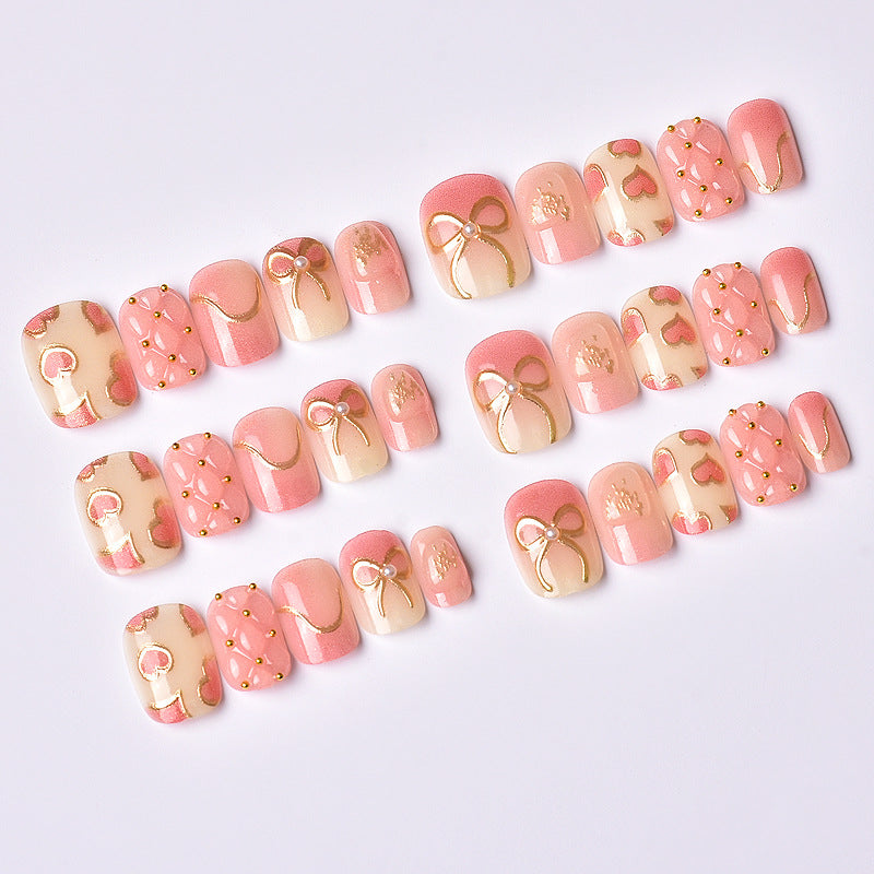 Elegant Heart and Ribbon-Themed Press-On Nail Set Stornfield