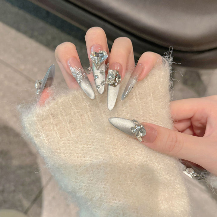Decorative Stiletto Press-On Nail Art Set with Rhinestone Accents