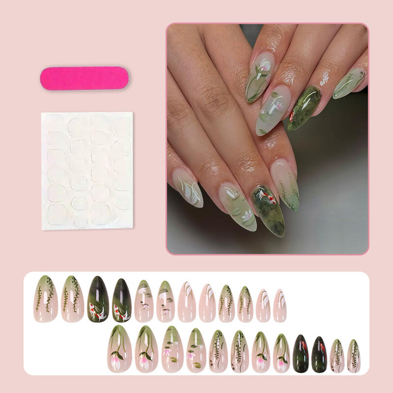 Acrylic nail set with floral designs and elegant accents Stornfield