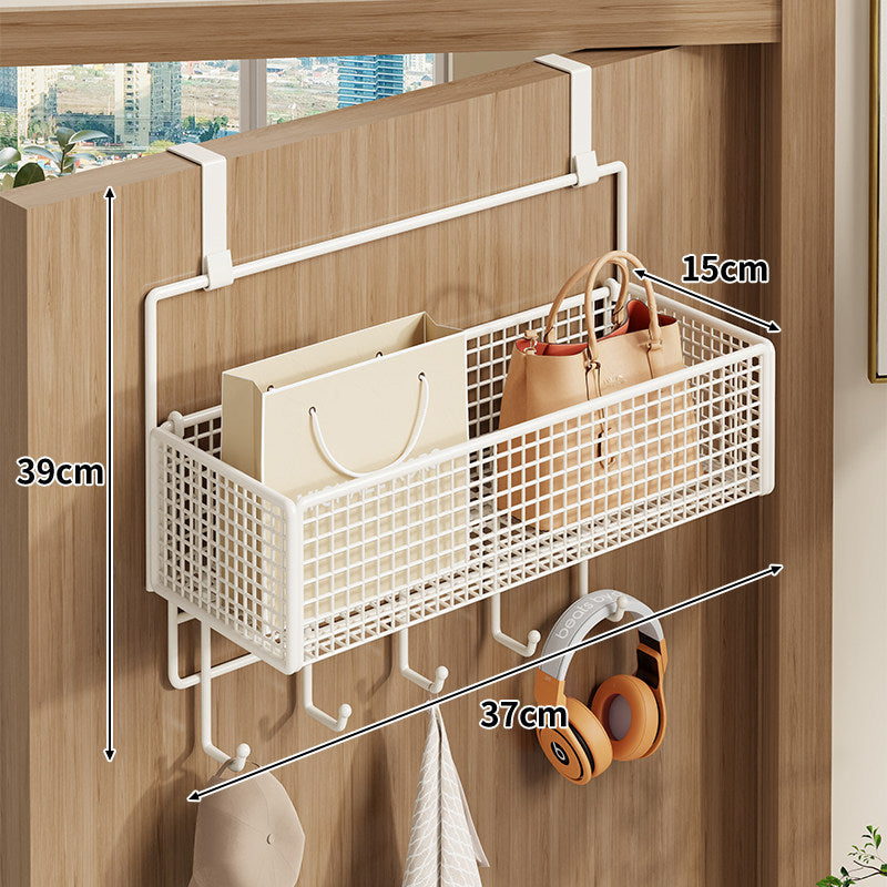 Over-Door Double-Tier Wire Mesh Storage Rack with Utility Hooks