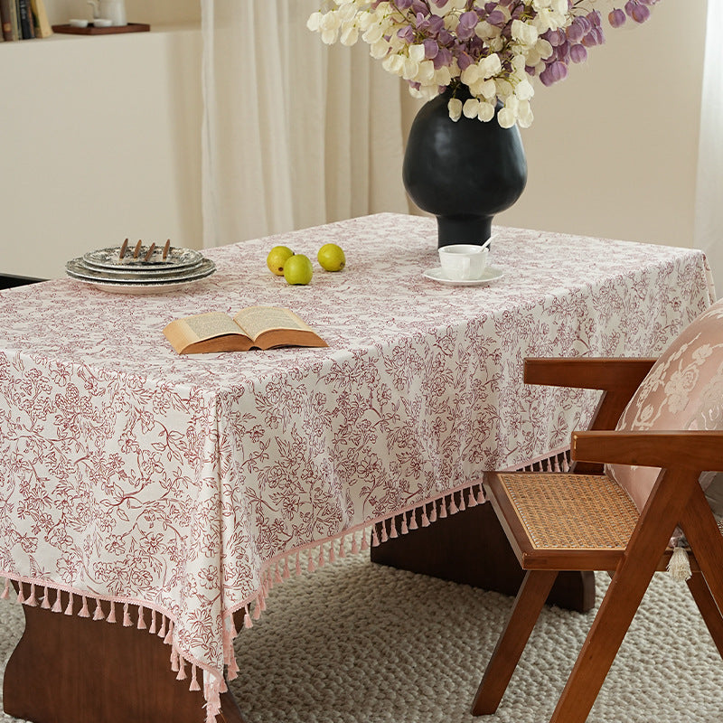 Tablecloth made of cotton blend fabric with floral jacquard look and tassel trim Stornfield