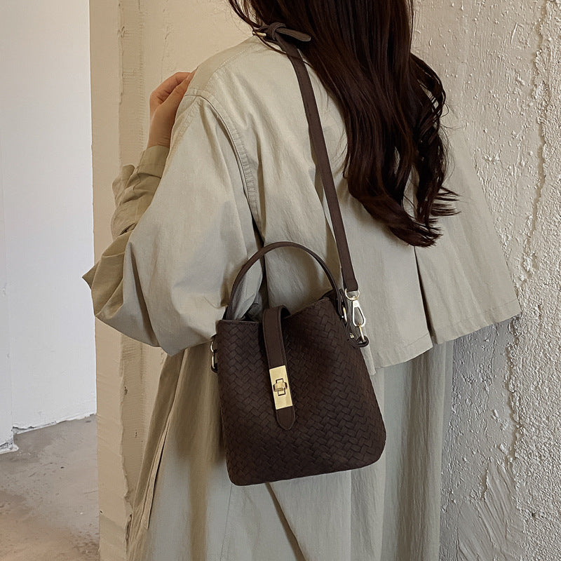 Woven Leather Bucket Handbag
