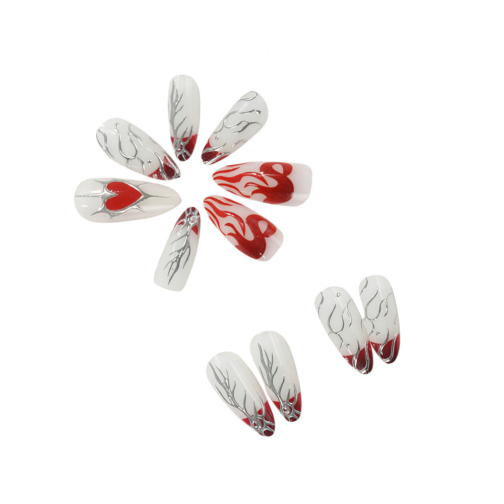 Stylish artificial nails with creative heart and flame designs Stornfield