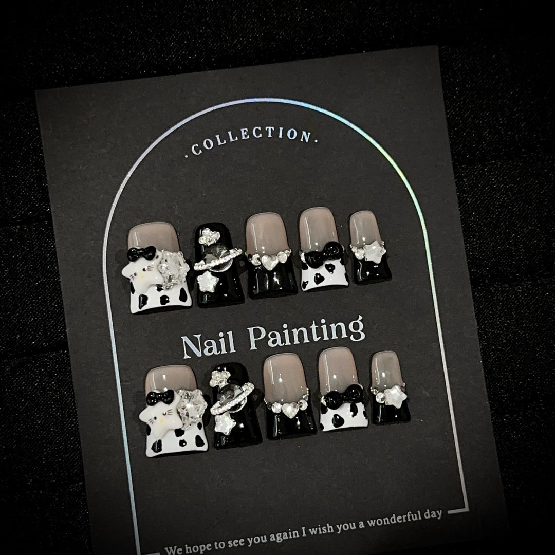 Decorative Press-On Nail Art Set with Unique Character Accents