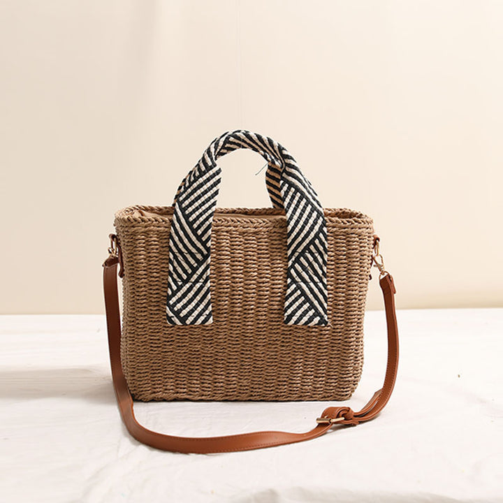 Woven natural material handbag with removable shoulder strap Stornfield