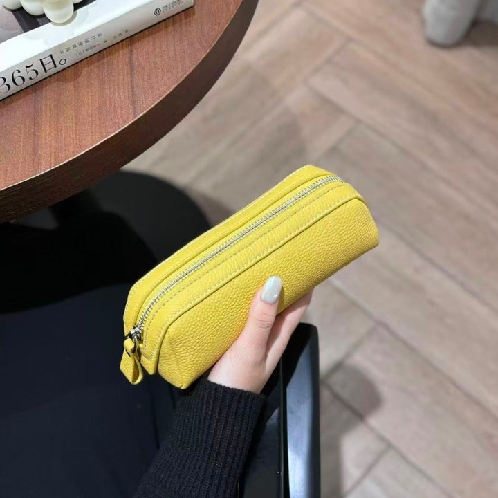 Premium Textured Leather Zippered Pencil Case