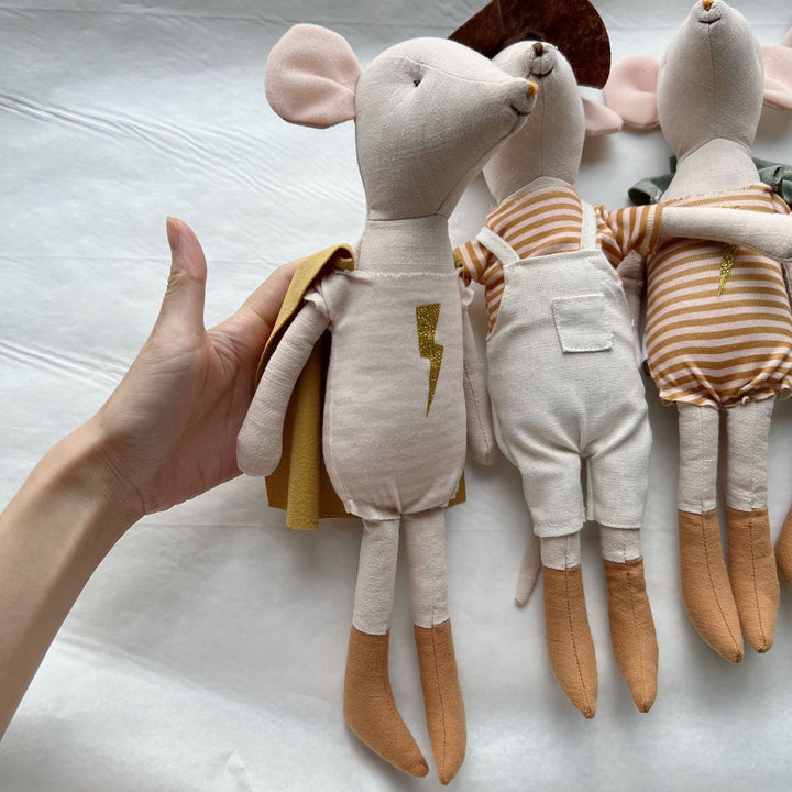 Handcrafted Superhero Mouse Plush Doll with Removable Cape