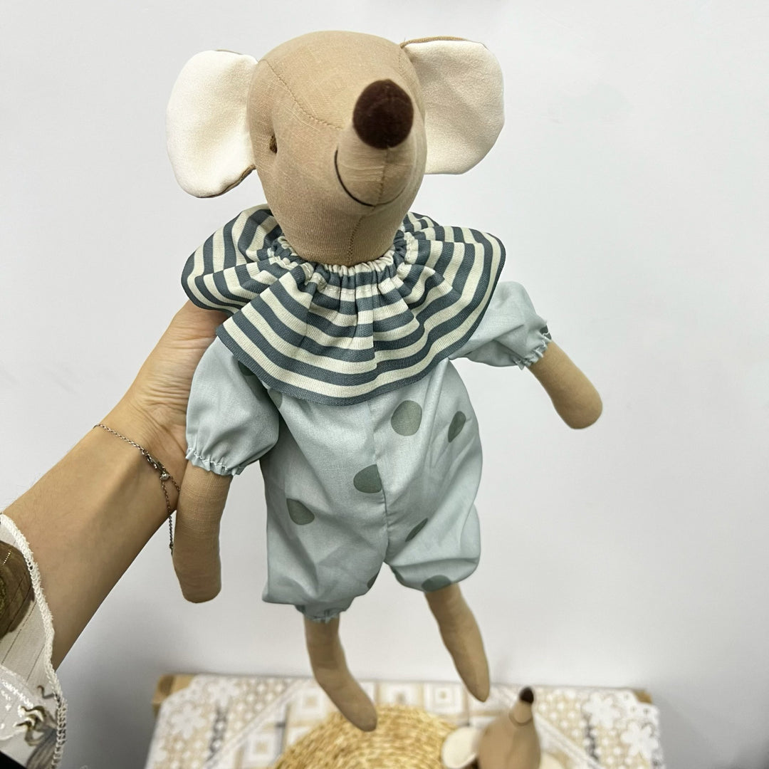 Handmade Organic Cotton Long-Leg Bunny Plush with Embroidered Overalls