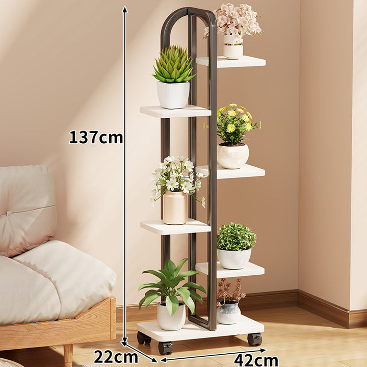 Rolling Vertical Plant Display Shelf with Arch Handle