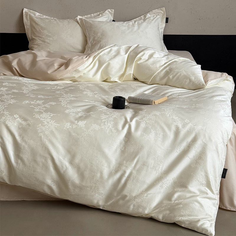 Silky Jacquard Damask Duvet Cover Set with Hidden Closure & Corner Ties