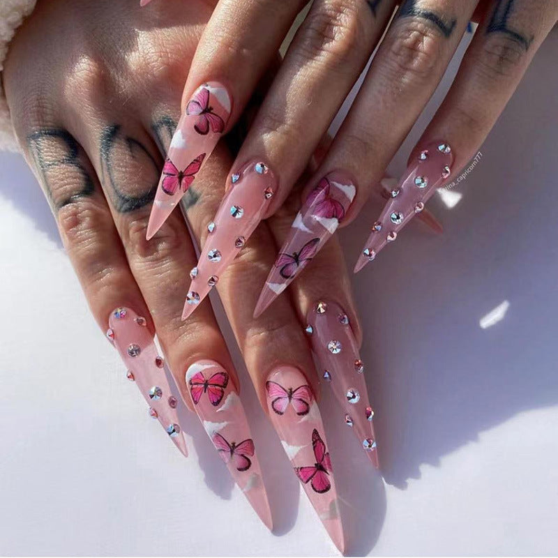 Decorative Stiletto Press-On Nail Art Set with Butterfly Design Stornfield