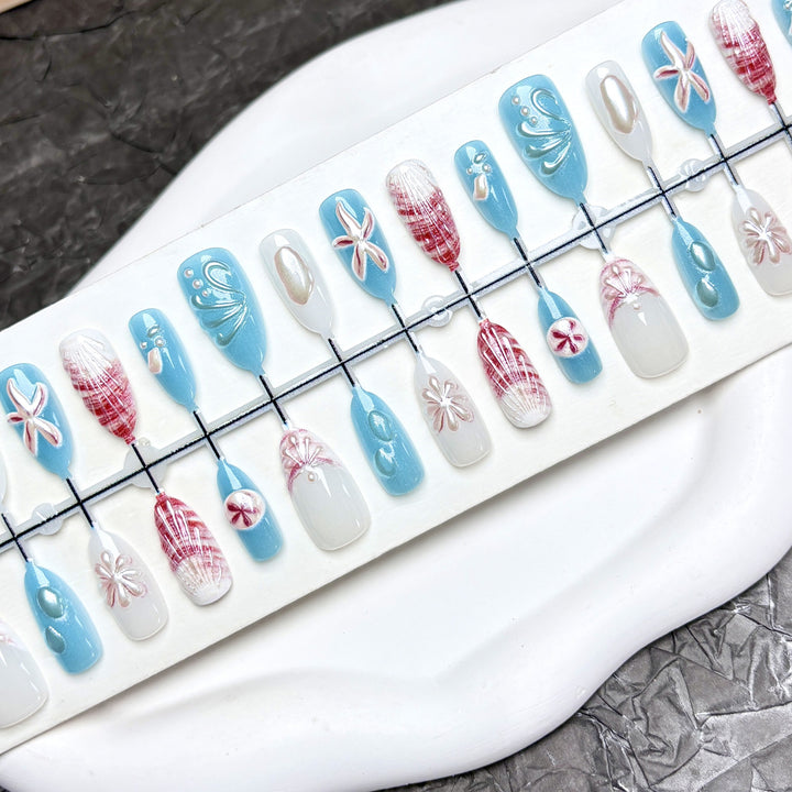 Coastal Themed Press-On Nail Art Set