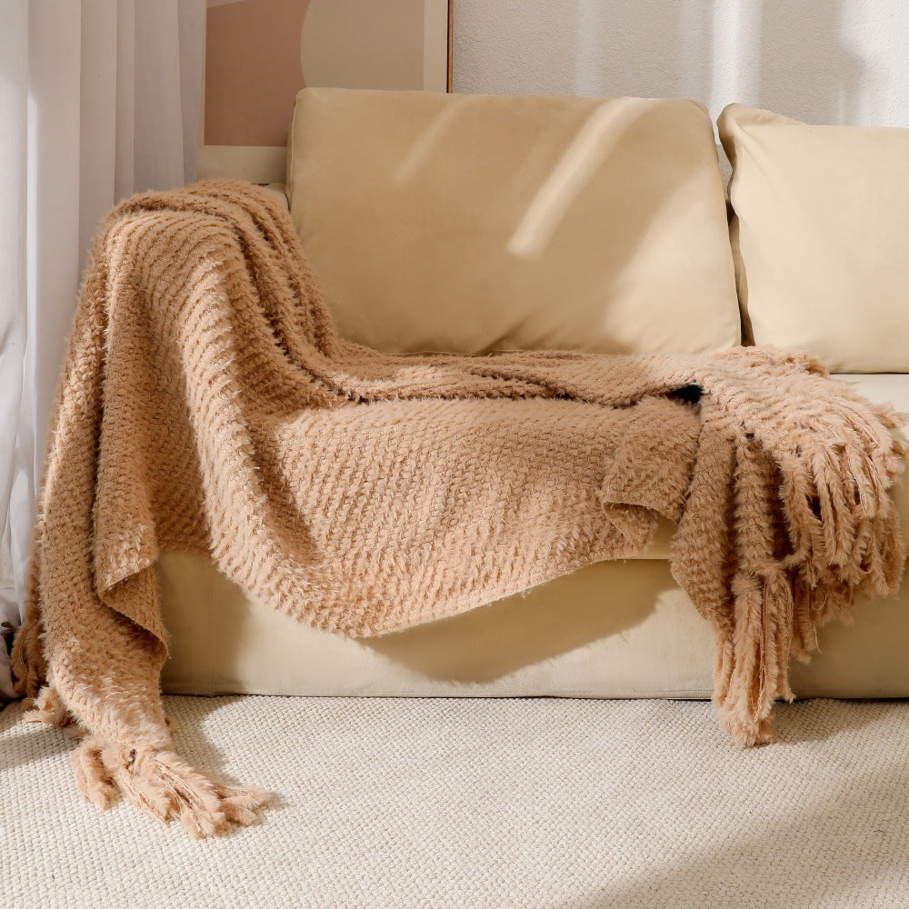 Women's knitted blanket with softest fleece and decorative fringes Stornfield