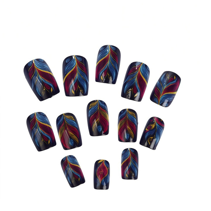 Artificial nails with colorful feather design Stornfield