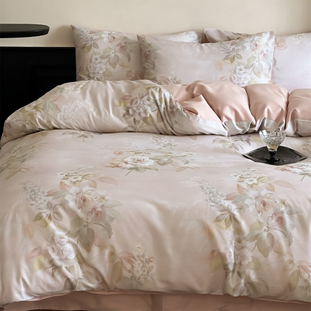 Toile-Print Cotton-Sateen Duvet Cover Set with Reversible Satin-Feel Backing