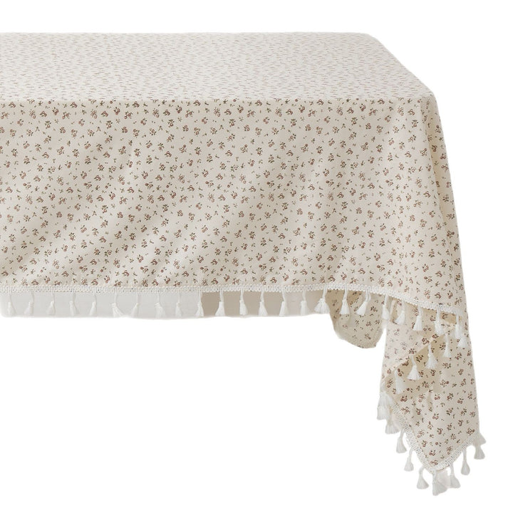 Rectangular tablecloth with floral Millefleurs print and cotton tassels Stornfield