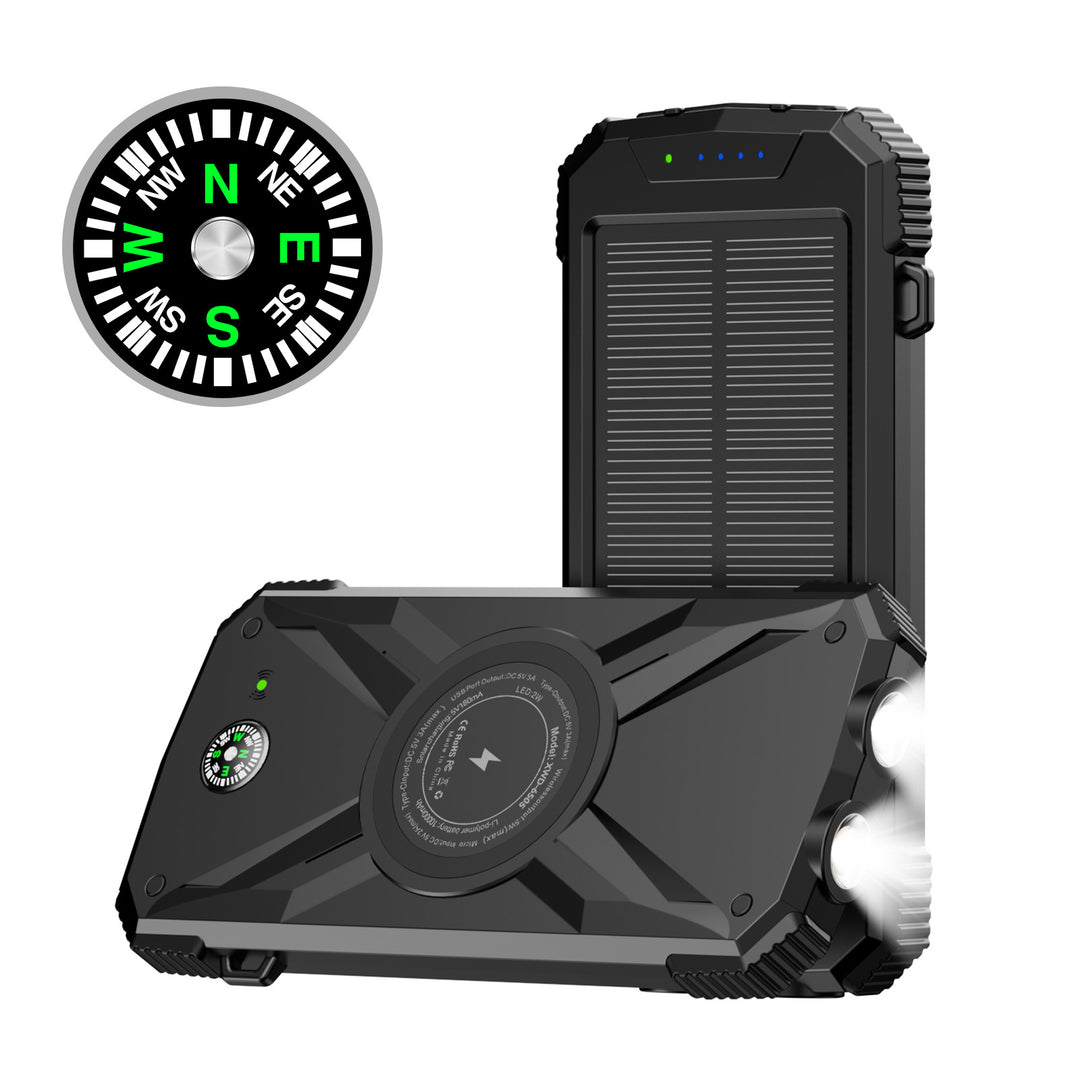 Solar-powered power bank with integrated compass and LED light Stornfield