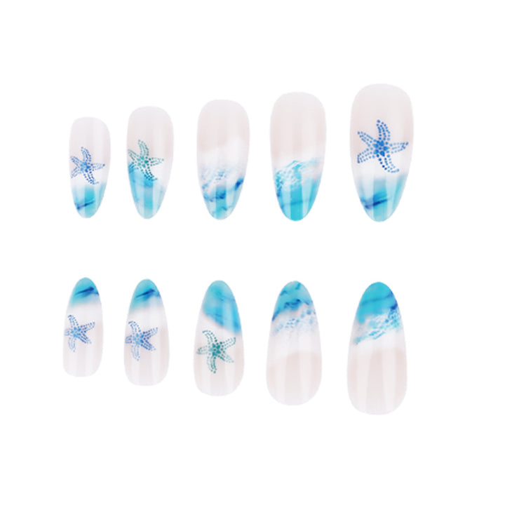Artistic Press-On Nail Set with Ocean-Inspired Design Stornfield