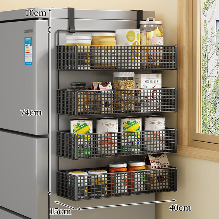 Over-the-Fridge Stacked Metal Mesh Hanging Storage Basket