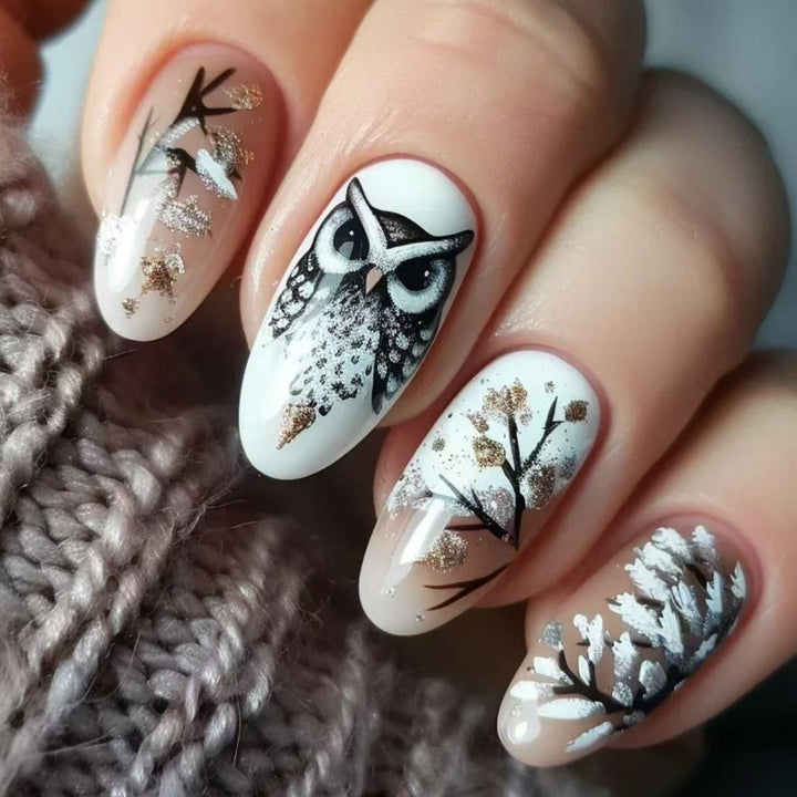 Creative art nails in elegant owl design Stornfield